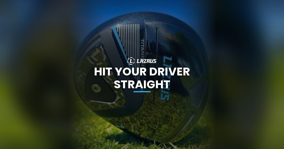 Close-up of a Lazrus driver head resting on the grass, for a guide on how to hit a driver straight