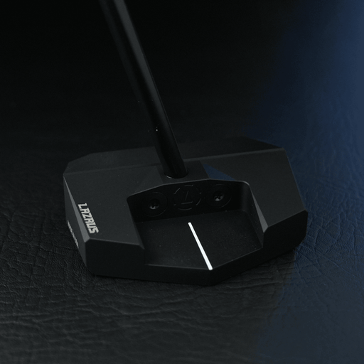 Lazrus LAZ2.5 zero torque mallet putter in Black finish showing The club from the back with screws and shaft join.
