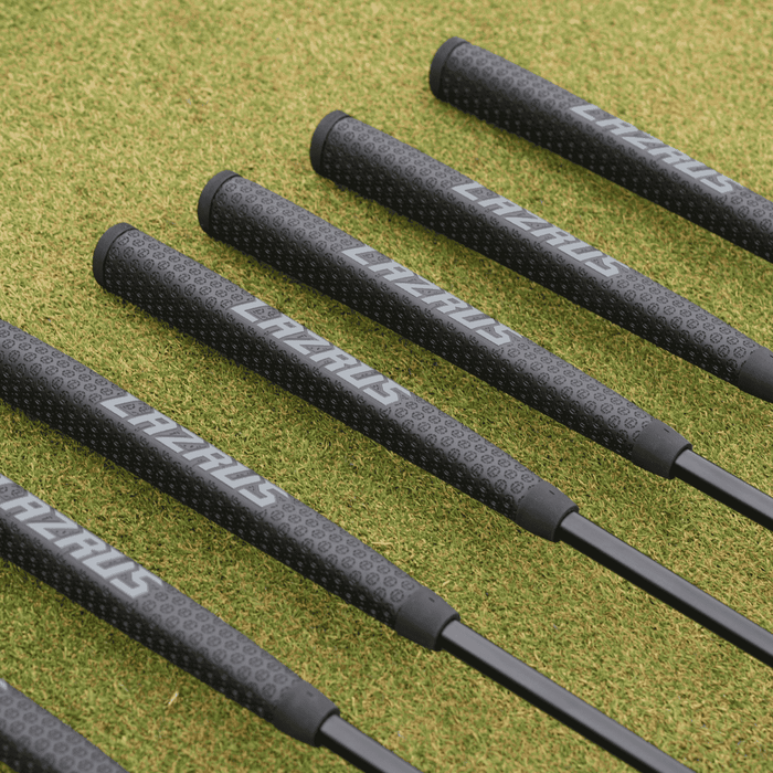 Lazrus LAZ2 zero torque mallet grip in Black finish showing front view with the Lazrus logo embossed and true temper shafts

