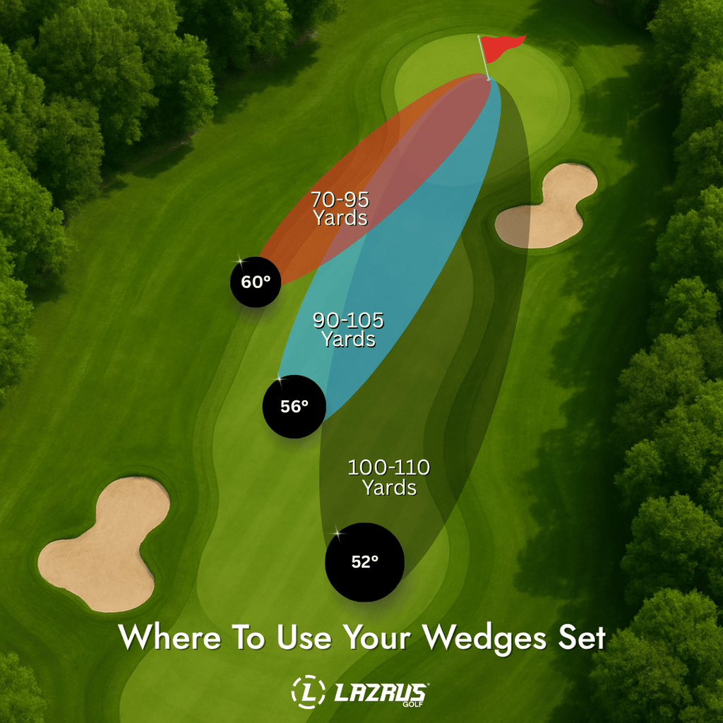 Golf course layout with wedge usage zones and LAZARUS logo