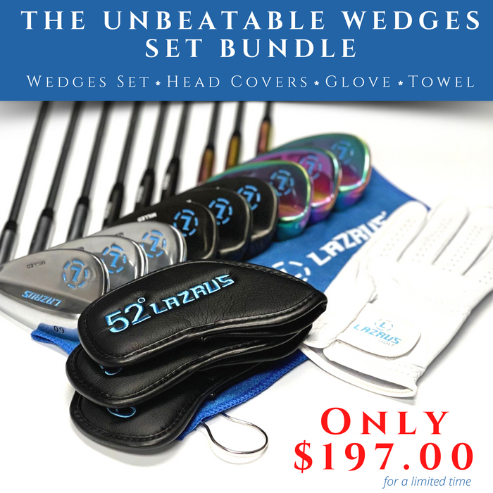 Lazrus Golf Wedges Set Bundle (3 wedges, Head Covers, Glove & Towel)